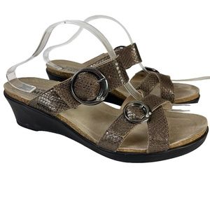 MEPHISTO Reptile Print Genuine Leather Wedge Sandals Wide Strap Slides Shoes  41